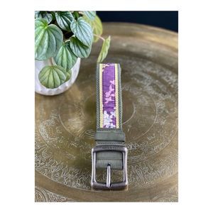 Esprit Belt Leather Canvas Purple Floral Metal Buckle